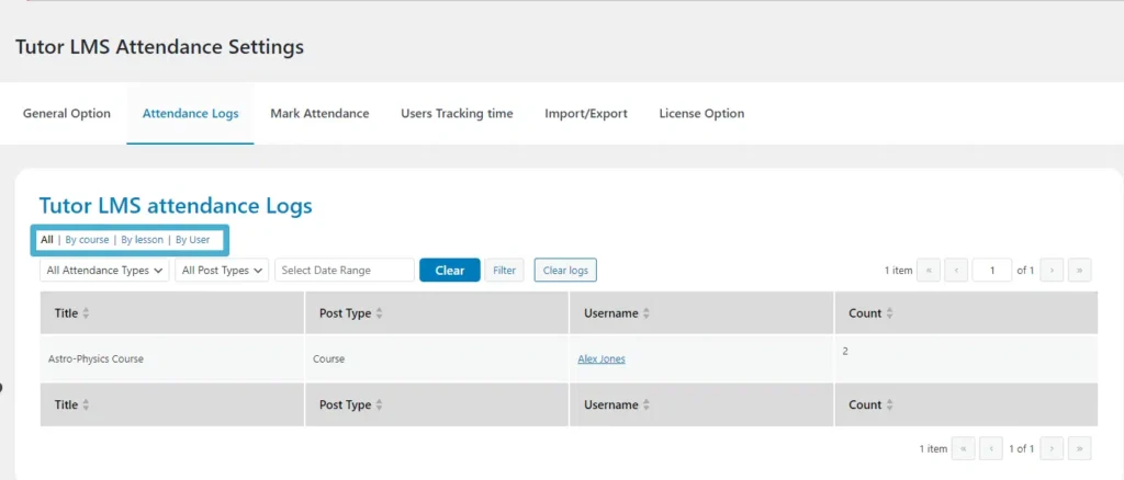 Tutorlms Attendance Attendance Logs Filter 1.Png | AR Webcrafts